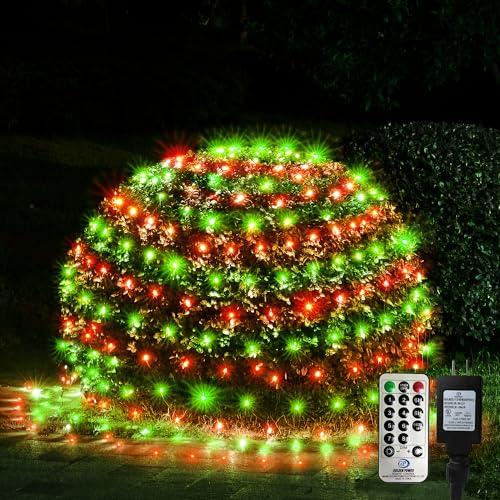 WBao Christmas Lights, 200LED 9.8ft x 6.6ft Christmas Bush Lights, 8 Modes, Timer, End to End Connectable, Waterproof Design for Lawn, Bush, Tree Outdoor Xmas Decorations, Red Green (Clear Wire)