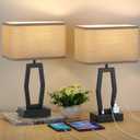 Bedside Lamps with USB Ports and AC Outlet, Touch Control Table Lamp for Bedroom 3-Way Dimmable Nightstand Lamps Set of 2 with for Living Room Dorm Office, LED Bulbs Included