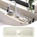 2 x Faucet Mat for Kitchen Sink, 17.7" x 5.5" kitchen sink splash guard 5Slope Fast Draining Design Faucet Guard & Draining Mat silicone sink splash guard, Beige