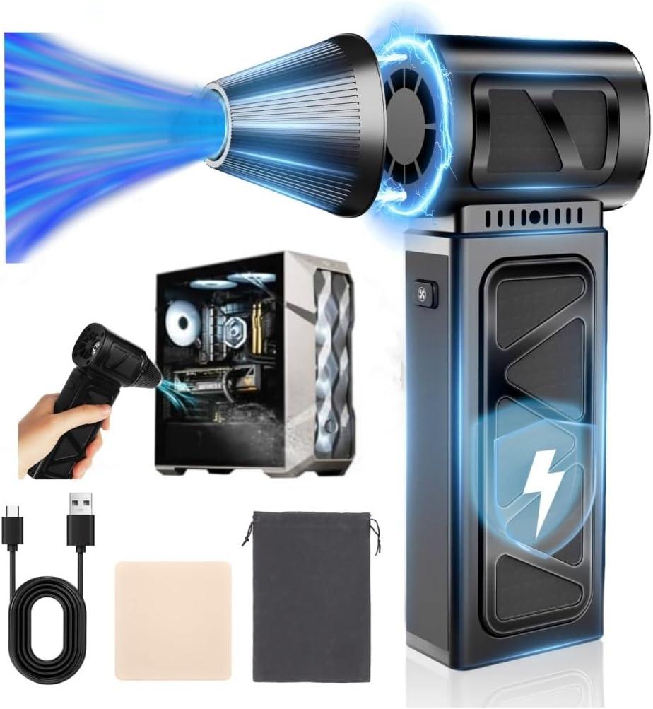YUHUO Upgraded Compressed Air Duster, 360000 RPM Electric Air Duster with 5 Gear Power Motor, 8000mAh Rechargeable Cordless Mini Blower Jet Turbo Fan Replace Air Can for Computer Keyboard Car Outdoor
