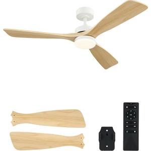 VONLUCE Ceiling Fans with Lights, 52 Inch Ceiling Fan and Remote, 6 Speed Reversible Noiseless DC Motor, 3CCT, Wood Ceiling Fan for Outdoor Indoor Farmhouse Patios, White