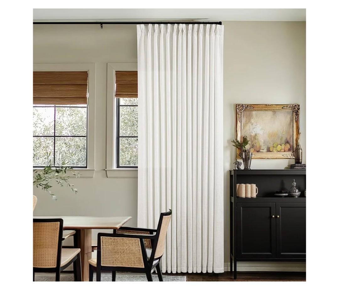 Thick Linen Semi Sheer Curtains 90 Inches Long for Living Room Bedroom Light Filtering Beige Off White Textured Burlap Pinch Pleated Curtains 90 Length Hooks Rings Back Tab for Sliding Door 2 Panels