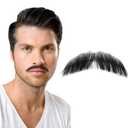 Fake Mustache Realistic for Men - 100% Human Hair Hand-Tied Lace Front Mustache, Natural Look Professional Facial Hair for Halloween Cosplay Theater(Black)