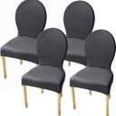 Set of 4 Dining Room Chairs Slipcovers with Round Back Small/Large Dining Chairs Covers Without Arms Solid Wood Legs Modern Oval Side Chairs Covers for Kitchen/Bedroom,Dark Gray, Large