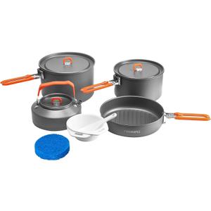 Fire-Maple Feast Outdoor Camping Cookware Set, Portable Stackable Cooking Pot and Pan Kit with Kettle, Saucepans and Spatula for Hiking, Fishing and Backpacking