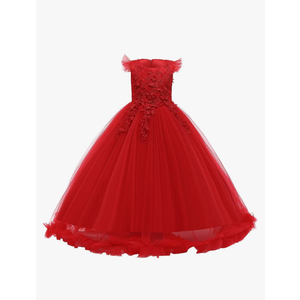 IBTOM CASTLE Flower Girl Dress for Wedding Tulle Floor Length Princess Formal Prom Party Pageant Dance Ball Gown 140 cm