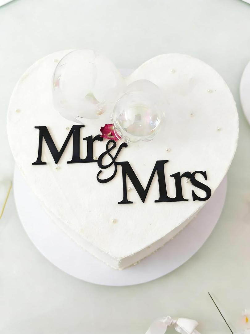 Mr And Mrs Cake Topper,Acrylic Black Wedding Cake Toppers,Bride And Groom Cake Toppers for Engagement Bridal Shower Anniversary Party Decoration Supplies