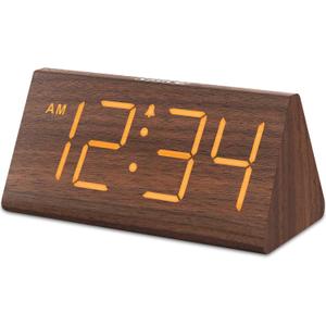 DreamSky Wooden Digital Alarm Clocks for Bedrooms - Electric Desk Clock with Large Numbers, USB Port, Loud Alarm for Heavy Sleepers, Adjustable Volume, Dimmer, Snooze, DST, Wood Dcor, Adapter Powered (Brown)
