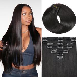 Clip in Hair Extensions Real Human Hair, 18 Inch 100g/3.6oz, 1B Natural Black, Invisible Seamless Straight Remy Human Hair Extensions Cip ins for Women 8pcs Per Set with Double Weft