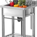 Stainless Steel Utility Sink with Faucet - Free Standing Outdoor Single Bowl Prep Sink for Commercial Kitchen, Laundry, Garage, Shop, Patio, Backyard & Industrial Use, 23-Inch