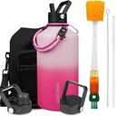 YONICOER Insulated Water Bottle 128oz,Triple Wall Vacuum Stainless Steel(Dishwasher Safe),Leak Proof & NonBPA,Flask Jug with Paracord Handle & Straw Spout Lids Sports Cherry Blossom