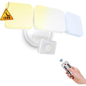EMANER Flood Lights Motion Sensor Outdoor, Remote Security Light 28W, Always On or Motion Activated On/Off, Tunable Warm White Dimmable for Eave, Garage (White, 1-Pack)