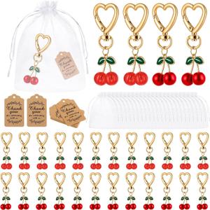 Yuntau 24 Set Cherry Keychains Bulk Xmas Party Gifts Cherry Keychains for Women Purse Charm Keyrings Accessories for Guests (Mixed Red)