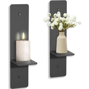 Wall Candle sconces Set of Two,GWEUZMAL Metal Candle Sconces, Black Wall Candle Holder for Living Room Entryway,Fireplace,Wedding