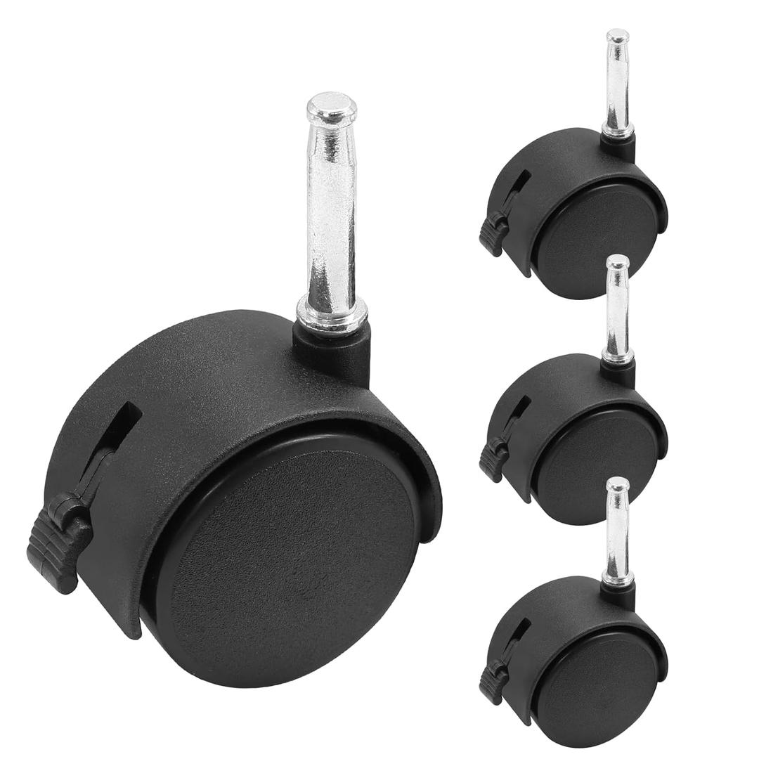 4pcs 2 Inch Swivel Caster Wheels, M8 Grip Neck Stem Caster Wheels with Brake, Heavy Duty Casters, Black Nylon Wheels Replacement for Furniture, Table, Cabinet, Shelf