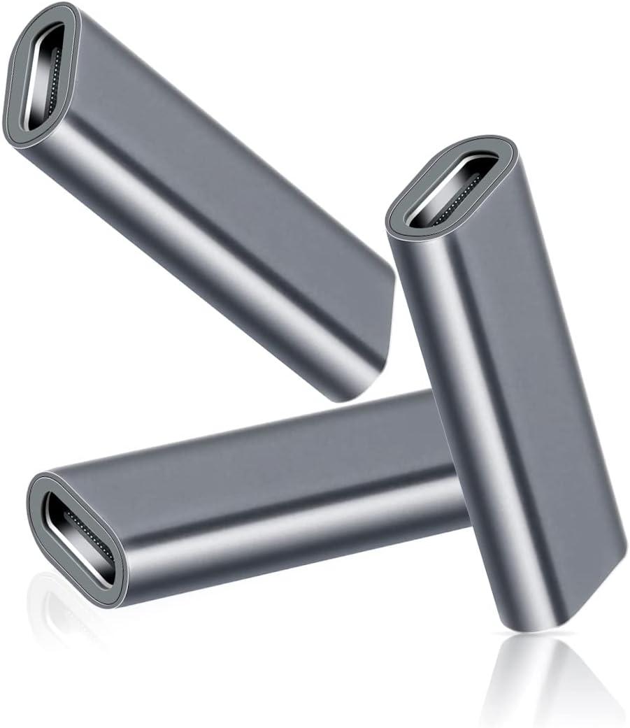 Basesailor USB C Female to Female Adapter 3Pack,100W USBC Coupler,PD 3.1 Type C Extender,10Gbps Double Female Connector with 4K/8K Video for Thunderbolt 4 3,iPad,MacBook,USB-C Devices (Gray)