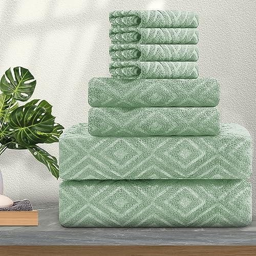 10 Pack Bath Towels Set Light Green,2 Oversized Bath Towels(35"x70"), 4 Hand Towels,4 Washcloths Ultra Soft and Absorbent Chair Towels for Bathroom, Quick Dry Towel for Gym Hotel Camp Pool