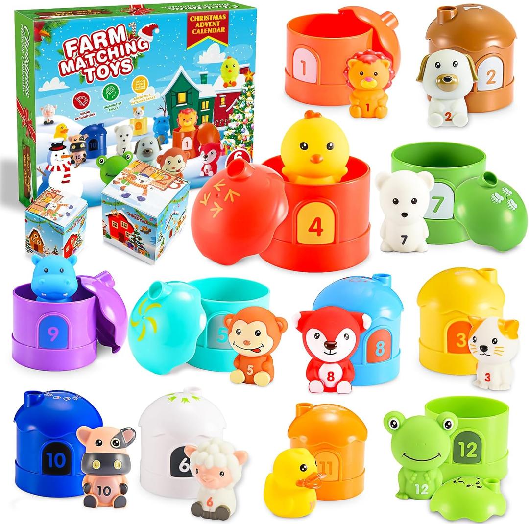 LIWIN LET'S GO! 2025 Christmas Advent Calendar, 24 Days Countdown Calendars Finger Puppets with Farm Animal Toys for Kids Preschool Learning Educational Toys Xmas Gifts for Boys Girls Montessori Toy