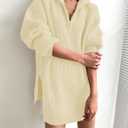 ZESICA Womens Fall Long Sleeve Sweater Dress Casual Quarter Zip Oversized V Neck Collared Knit Pullover Mini Dresses (Beige, S)