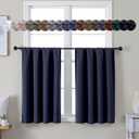Simplebrand Ava Navy Blue Short 36 Inches Blackout Curtain 2 Panels Set, Half Window Rod Pocket Privacy Curtain Tiers for Kitchen, Curtains Blackout for Bathroom Shades, W40 x L36 Inch, Navy Blue