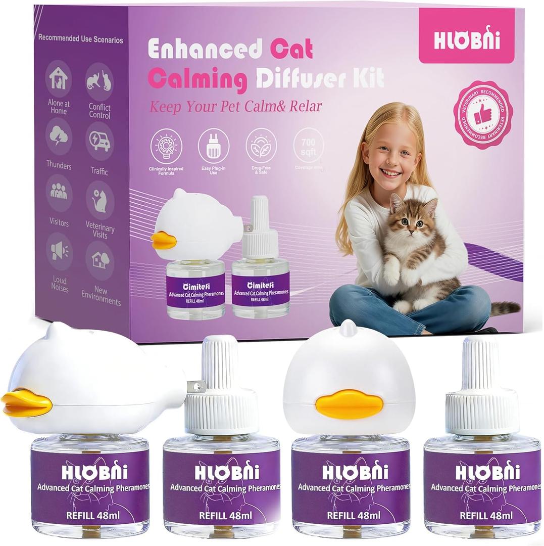 Cat Calming Diffuser Dual Diffuser Kit with 2 x 30-Day Refills, Premium Cat Pheromones Calming Diffuser for Stress, Anxiety, Aggression & Pee Spraying Relief (Purple, 2 Count (Pack of 1))