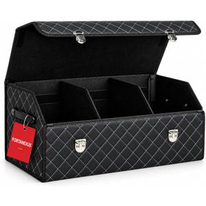 FORTANEXUS Car Trunk Organizer with Sturdy Faux Leather Lid - 29.5 inches