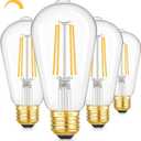 Dimmable Vintage LED Edison Bulbs, 4W 40W Equivalent LED Bulbs, ST58 Antique LED Filament Bulbs, 2700K Warm White LED Light Bulbs, E26 Gold Base Bulbs, Clear LED Bulbs CRI90+, 4 Packs