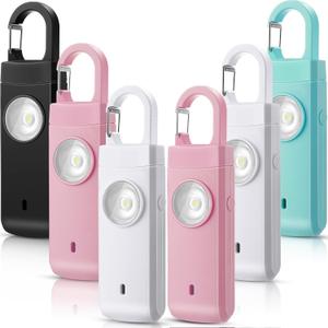 6 Pcs Rechargeable Personal Safety Alarm for Women 130dB Loud Sound Personal Siren with LED Self Defense Keychain for Women Daughter Seniors Elderly Teen Student (White, Pink, Blue, Black)