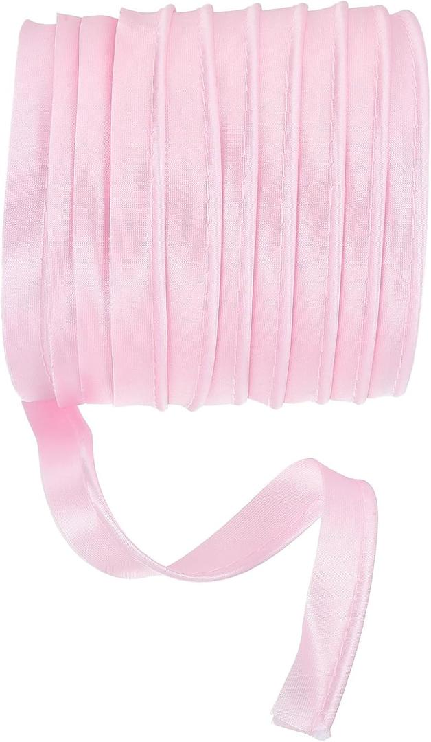 Maxi Piping Bias Tape, 5 Yards Piping Trim with Cord Satin Binding Lip Cord Trim Fit for Sewing Garment Webbing Trimming Crafts Decorating - (Pink)