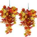 Fall Maple Leaf Hanging Plants Artificial Autumn Leaves Vines Outdoor Autumn Outdoor Decor, Artificial Fall Maple Leaves, Hanging Plants for Autumn Harvest Festival, Fake Plants Indoor(Yellow)