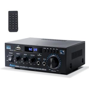 Stereo Receiver & Amplifier Home Audio Amp, AK45 Bluetooth Receiver for Home Stereo, 300Wx2, Bluetooth 5.0, 2 Channel, w/FM & Karaoke, w/USB/SD/RCA/MIC/FM in, w/Remote, for Garage Party Market