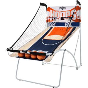 Hall of Games EZ Fold Premium Indoor Arcade Basketball Game with Steel Frame and Polycarbonate Backboard, Dual Shot Electronic Scoring with 6 Size 3 Balls Included, Perfect for Basement Game Rooms, 80.5 In. Tall