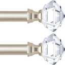TONIAL 2 Pack Curtain Rods for Windows 48 to 84 Inch, Telescoping Splicing 3/4 Single Rods for Windows Decorative Drapery Rod 32 to 86 with Acrylic Diamond Finial, Champagne Gold