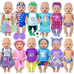 WONDOLL 12 Sets 14-16-Inch-Baby-Doll-Clothes-Outfits Dress Headbands Accessories Compatible with 43cm New Born-Baby-Doll, 15-inch-Baby-Doll