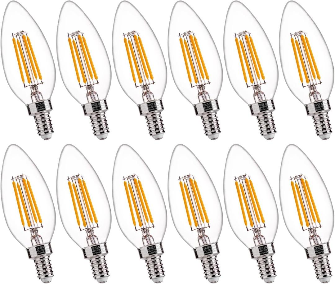 FLSNT B11 E12 LED Candelabra Bulbs 60W Equivalent, Dimmable LED Candle Light Bulbs, 2700K Soft White (Warm Light), Pack of 12