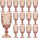 24 Pcs Plastic Goblets 7.5oz Vintage Goblet Plastic Wine Glasses Colored Retro Embossed Water Goblets for Wine Bar Juice Baby Shower Wedding Reception Grand Event Party (Rose Gold)