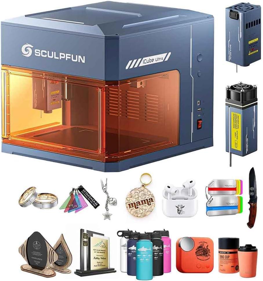SCULPFUN iCube Ultra Dual 1.2W IR & 12W Diode Dual Laser Engraver, 12W Diode + 1.2W Infrared