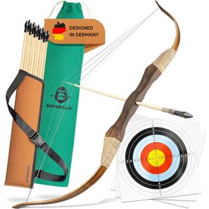 BOWRILLA Wooden Bow and Arrow for Kids with 10 Arrows, Quiver, 3 Targets & Storage Bag | Kids Bow and Arrow Set for Right- and Left-Handers | Indoor and Outdoor Toys for Children Boys & Girls