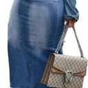 Women's Casual Slit Denim Midi Jean Skirt Stretch High Waisted Button Up Frayed with Pockets (X-Large, 2614blue)