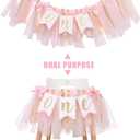 Highchair Banner 1st Birthday Girl - Tulle And Ribbon Banner For First Birthday, Cake Smash Photo Prop, Party Supplies (Pink)