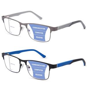 ZERPEET 2 Pack Men's Progressive Multifocal Reading Glasses,Rectangle Metal Frame with Spring Hinge Silicone Temple Blue Light Blocking Lenses Computer Readers Anti Eyestrain,2.25x