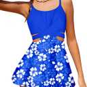 NECIOUS Girls Swimsuit Size10 Teen Girl Bathing Suit Tropical Print Criss Cross Tie Girls' Swimwear 2 Piece Tankini Set Size 9 Deep Blue