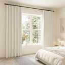 SHINELAND 105 Inch Beige Satin Curtains, Designed for 104-106 Inch Long Floor to Ceiling Haning, Pleated with Hooks Track System Blackout Curtains for Bedroom Living Room