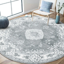 MUJOO Grey Round Rug 6ft,Circle Washable Area Rugs for Bedroom Living Room Bathroom,Boho Large Vintage Bohemian Distressed Farmhouse Non Slip Circular Carpet,Floral