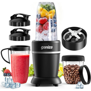Ganiza Smoothie Blender, Max 1300 Watt Personal Blender and Grinder Combo for Kitchen, Portable Maker for Smoothies, Shakes, Frozen Drinks, Sauces with 6-Leaf Blade, 23 oz, (2) 37 oz To-Go Cups