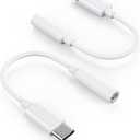 2 Pack USB C to 3.5mm Headphone Jack Adapter  HiFi Audio Dongle, Type C to Aux Female Cable Cord Compatible with iPhone 17/16/15 Pro Max, Galaxy S25/S24/S23, iPad Pro, Pixel, MacBook (White)