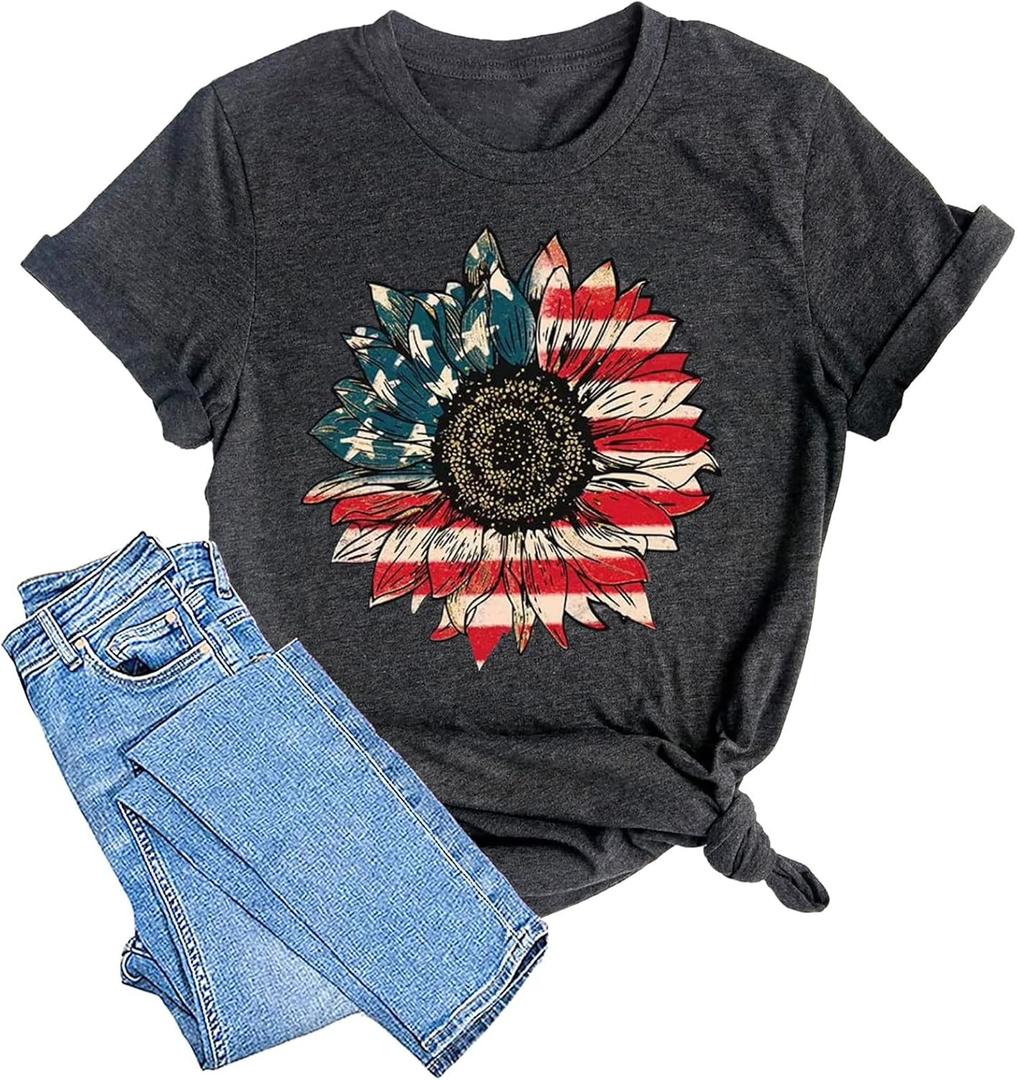 Womens Dandelion T Shirts Sunflower Graphic Casual Tees Short Sleeve Tops (X-Large, July-Grey)