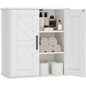 Homleke Bathroom Wall Cabinet, Over Toilet Storage Cabinet with Barn Doors and Adjustable Shelves, 3-Tier Medicine Cabinet Wall Mounted, for Bathroom, Kitchen, Entryway, Laundry Room, White, (11.8" D)