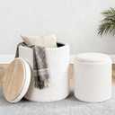 CAROLMADE Set of 2 Round Ottoman with Storage, Upholstered Vanity Stool Support 330lbs Multifunctional Coffee Table Ottoman Boucle Foot Rest Stool or Living Room Bedroom Dorm (White)