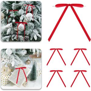 4 x Red Velvet Ribbon Christmas Bow 5 x 7 Inches Premade Red Bows for Christmas Tree Hanging Decorations Gift Wrapping Wreaths Crafts Outdoor Indoor Home Decor Wedding, Pack of 24